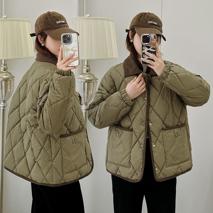 Classic Rhombus Cotton-padded Clothes Disposable PU Leather Loose Contrast Color And Versatile